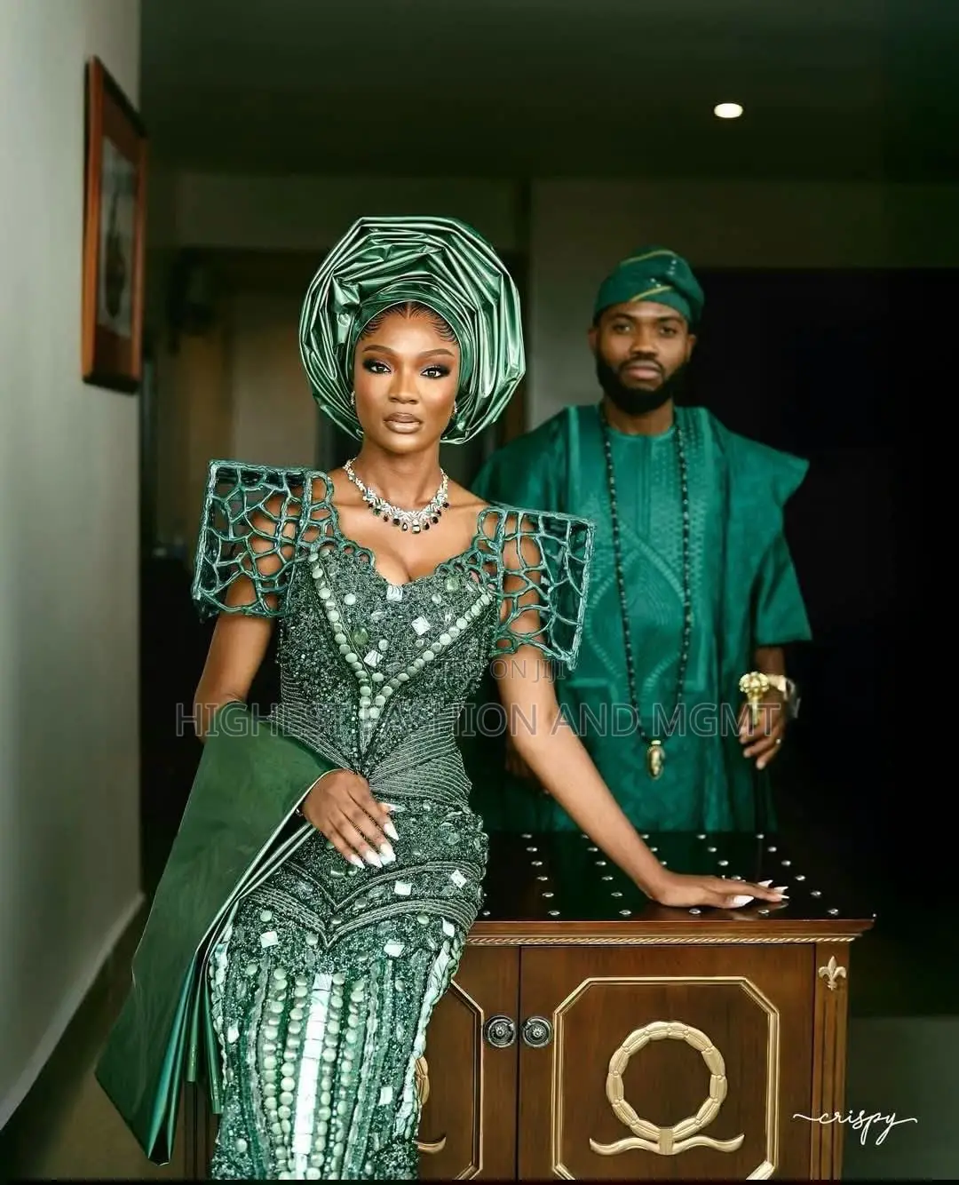 Luxury Emerald Green Beaded Corset Gown