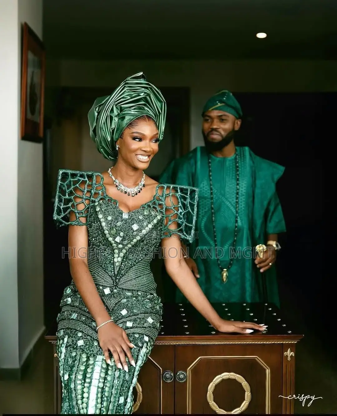 Luxury Emerald Green Beaded Corset Gown