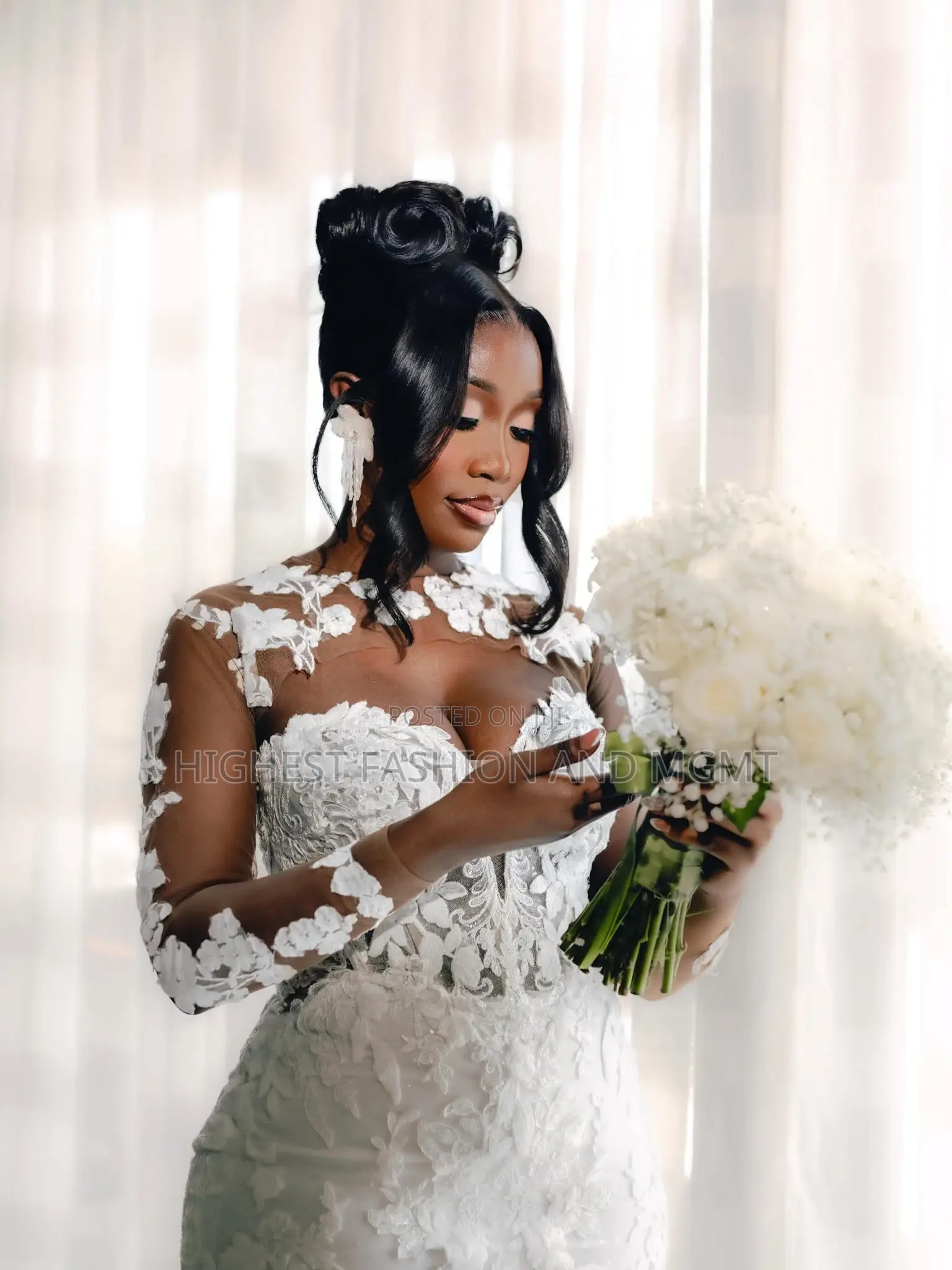Premium Sheer Long-Sleeve Bridal Dress