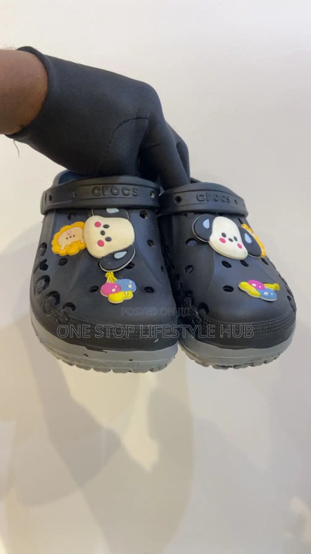 Original Black Crocs Clogs With Cute Cartoon Jibbitz