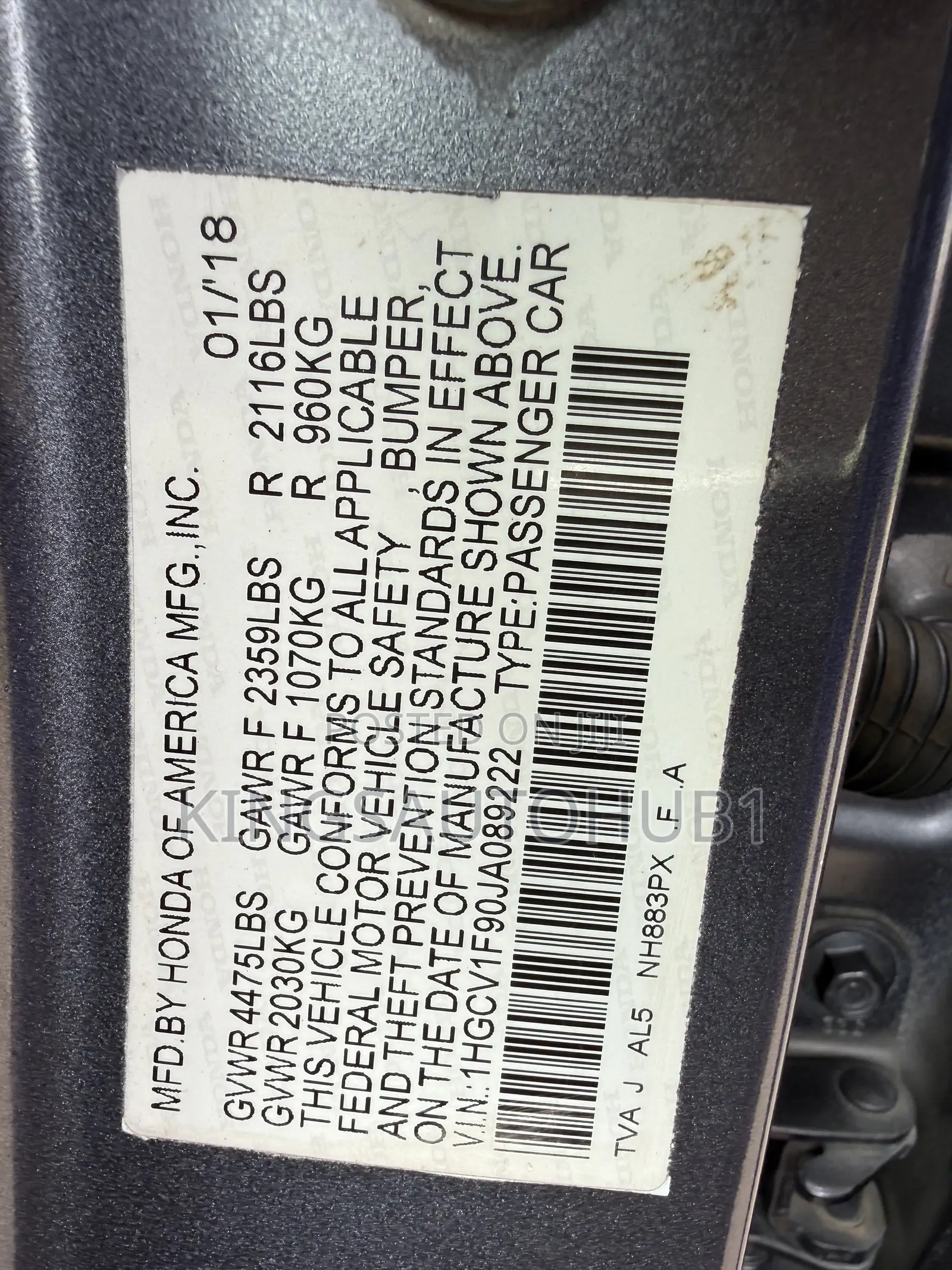 Honda Accord Touring 2018 Gray