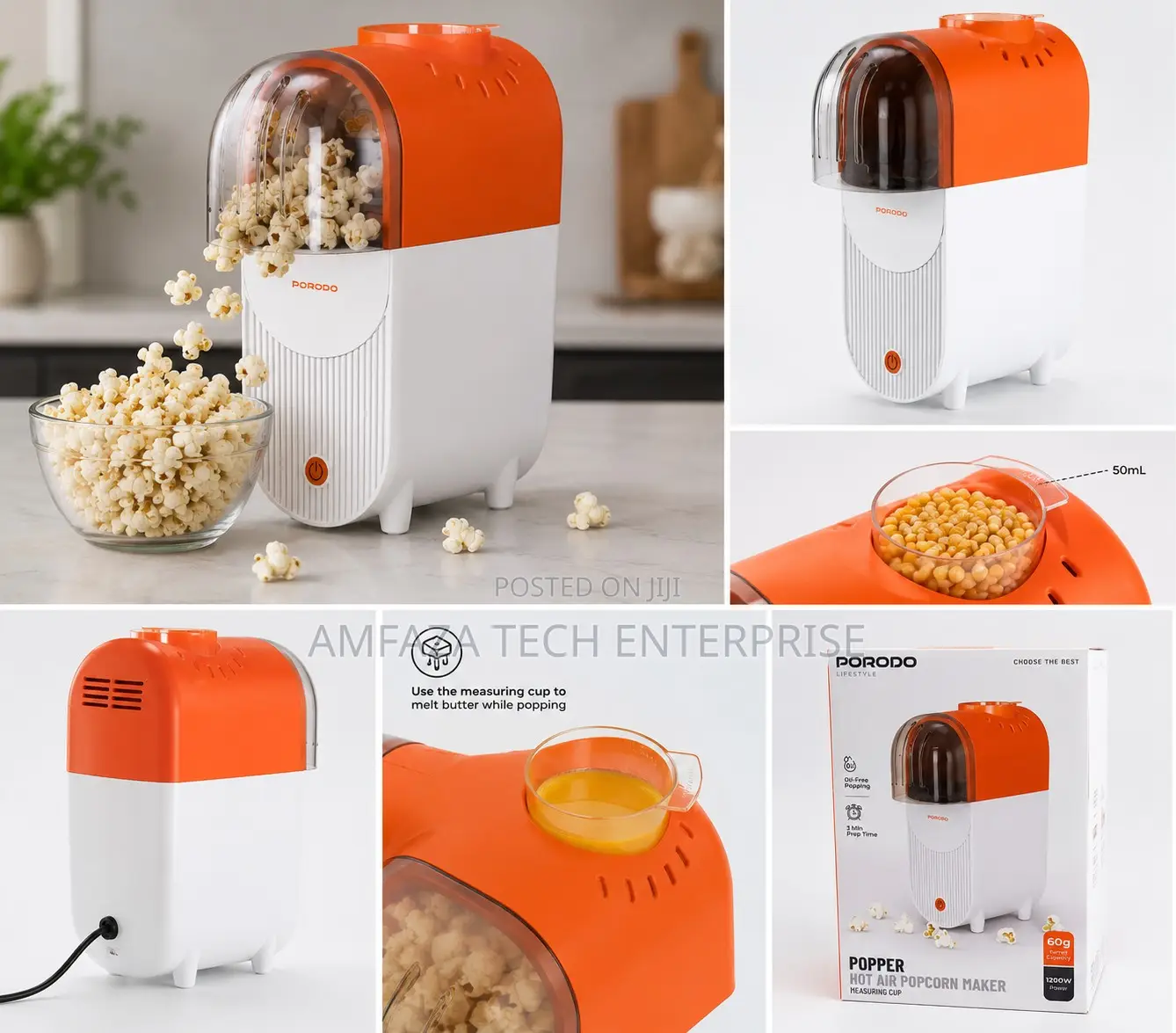Porodo Lifestyle Popper Hot Air Popcorn Maker With Measuring Cup: