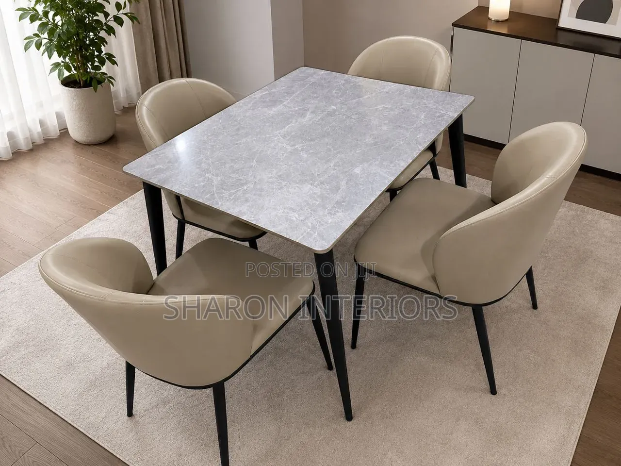 Modern 4-Seater Marble-Effect Dining Set
