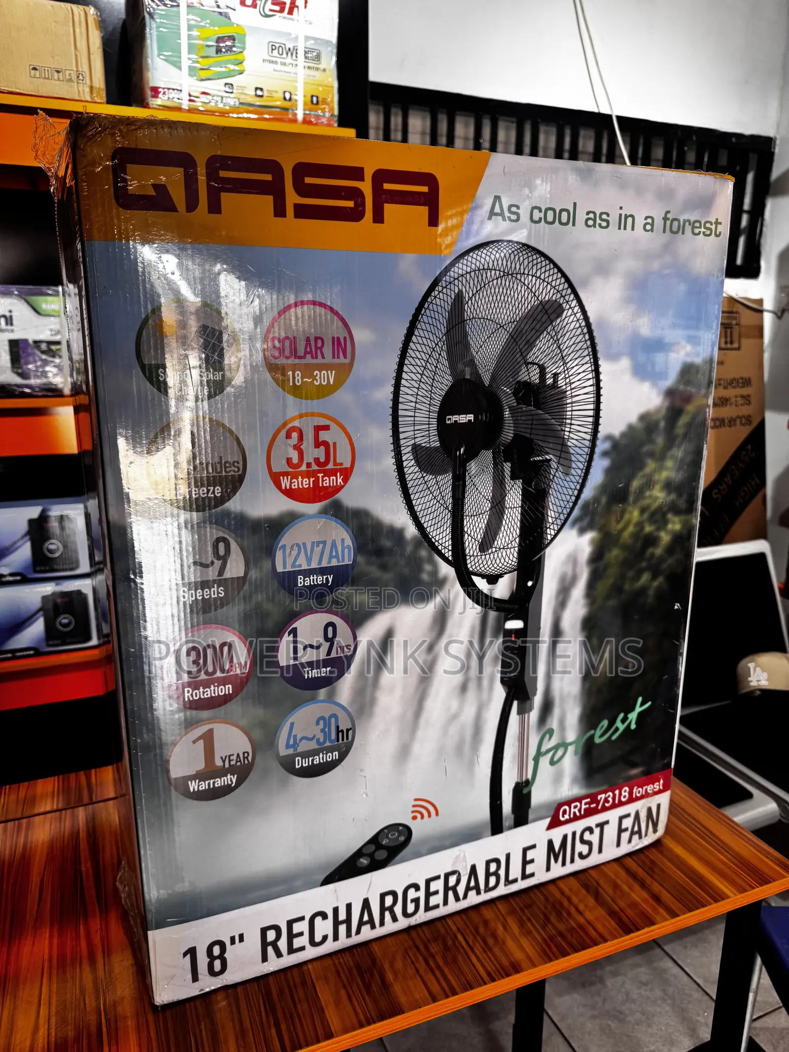 Qasa Fan 18inches Rechargeable Mist Fan