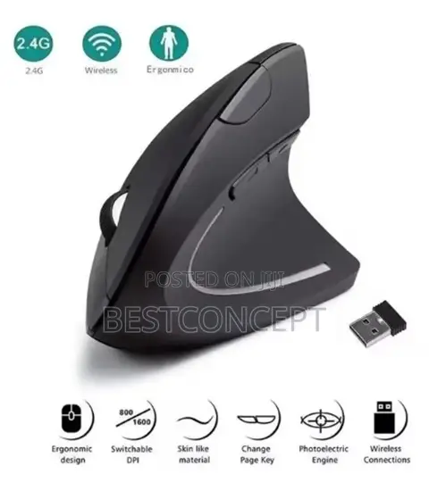 Ergonomic Vertical Mouse With Inbuilt Battery And Charging Cable