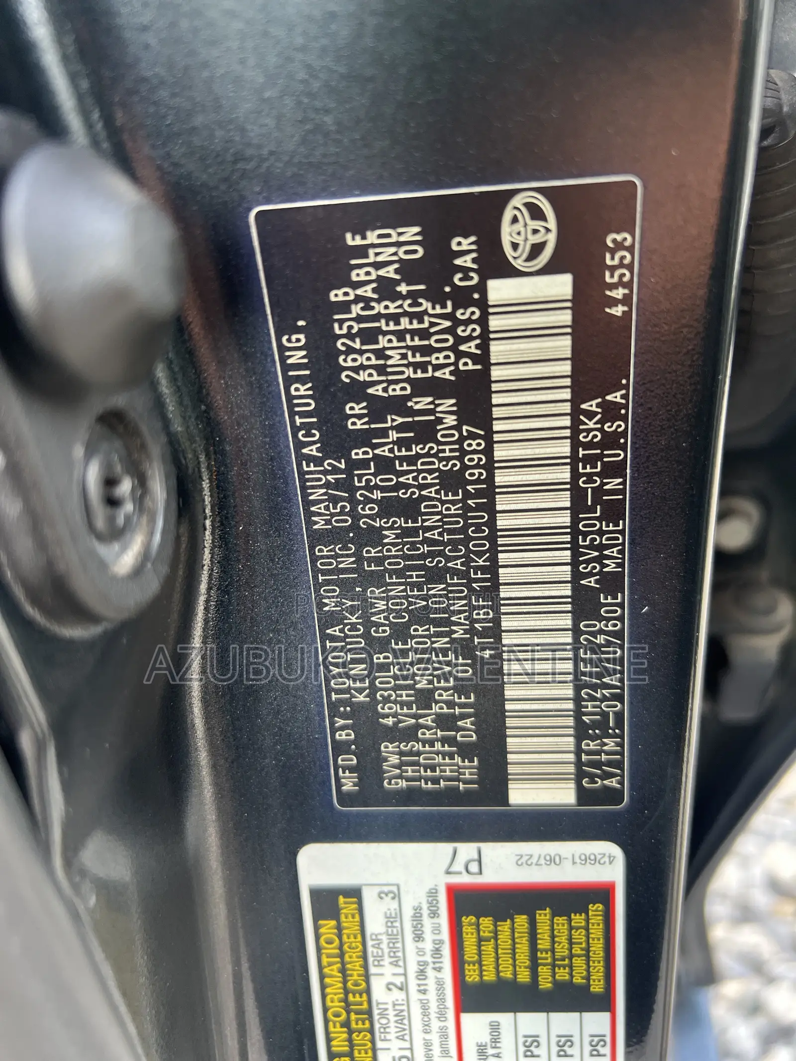 Toyota Camry 2012 Matt Black