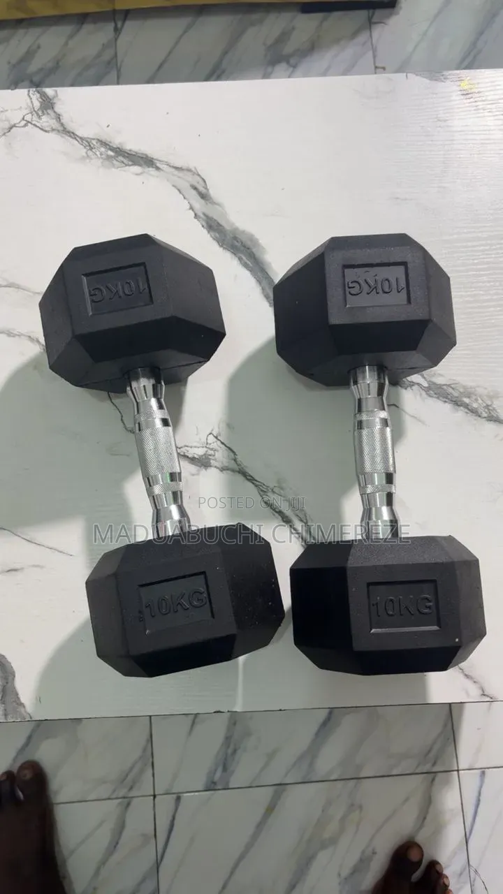 10 Kg Rubber Hex Dumbbells (Pair) – Premium Gym Weights