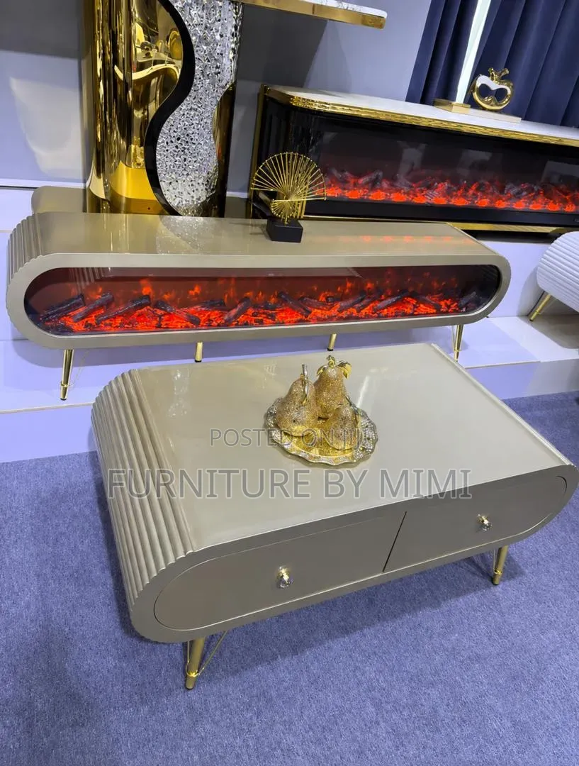 Modern Luxury White and Gold Tv Stand and Center Table Set