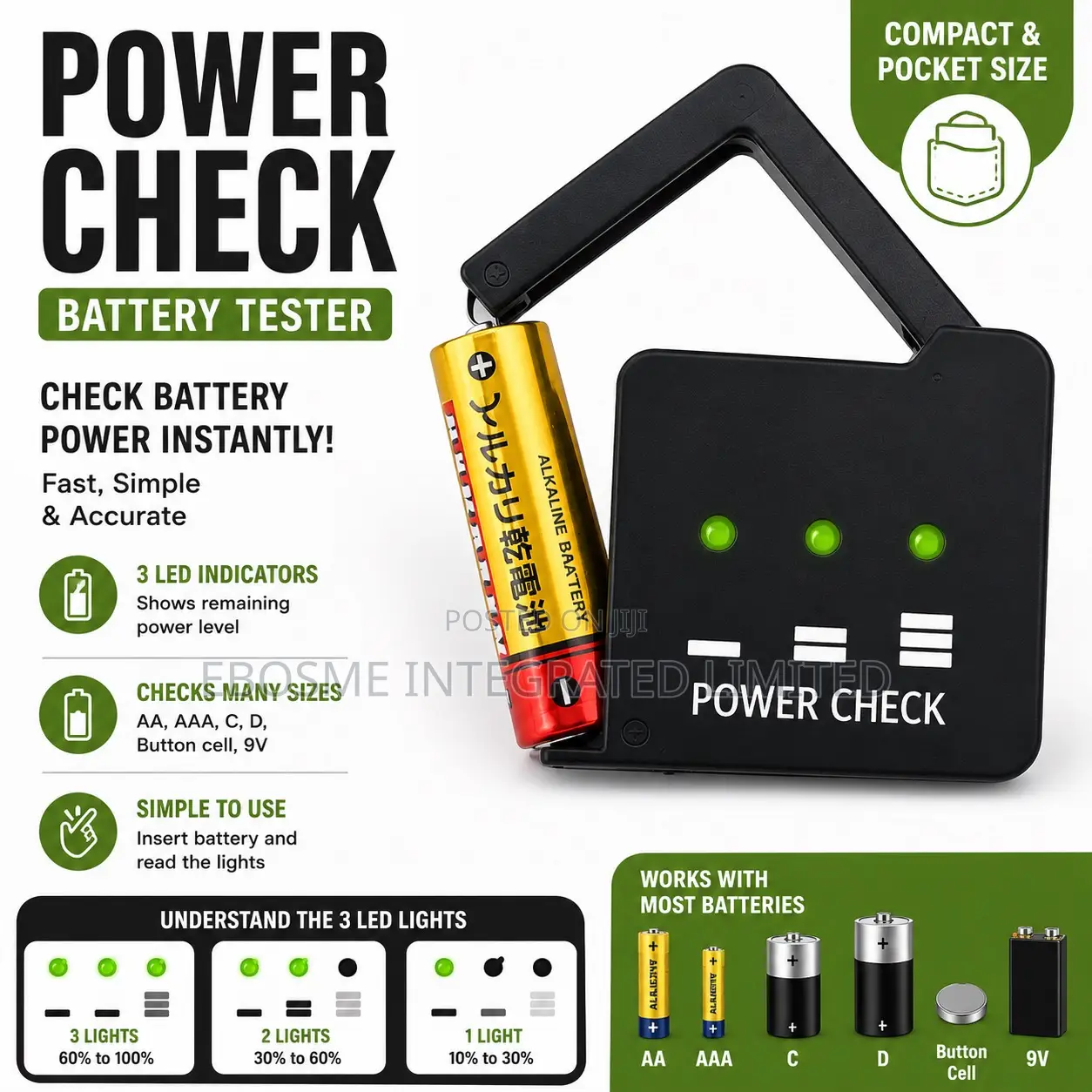 Battery Power Checker Aa Aaa C D 9v
