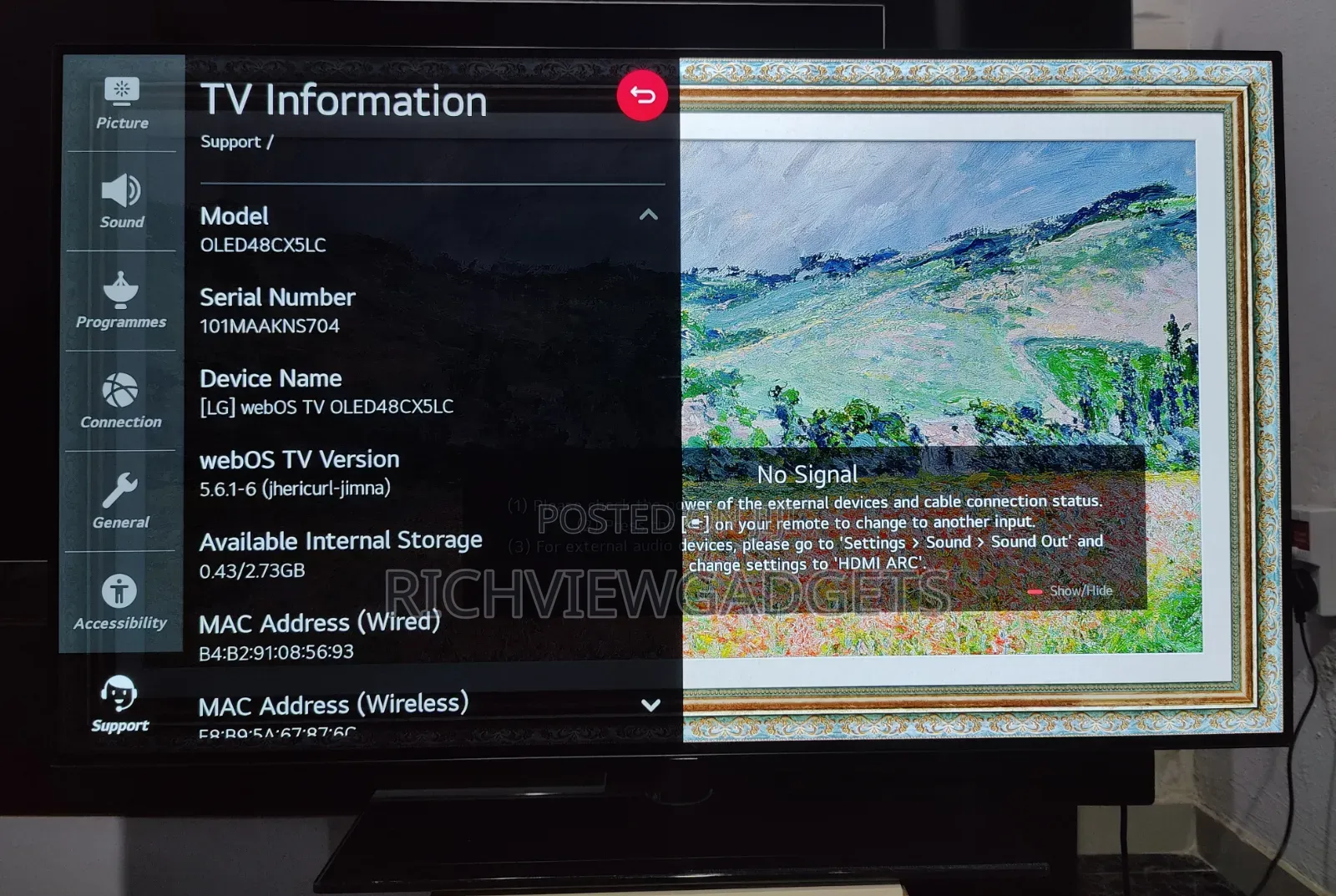 Uk Used Lg Oled Cx 48" Ai Thinq Uhd Smart Tv With Stand/Magic Remote