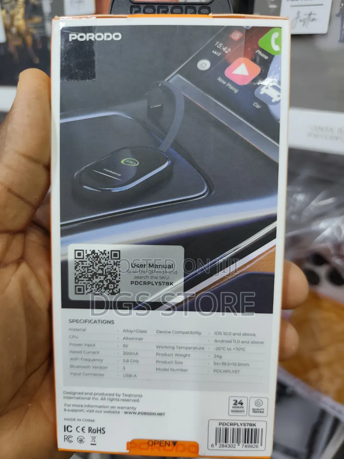 Porodo Play X Wireless Carplay Adappter Mifi Bluetooth Connectivity