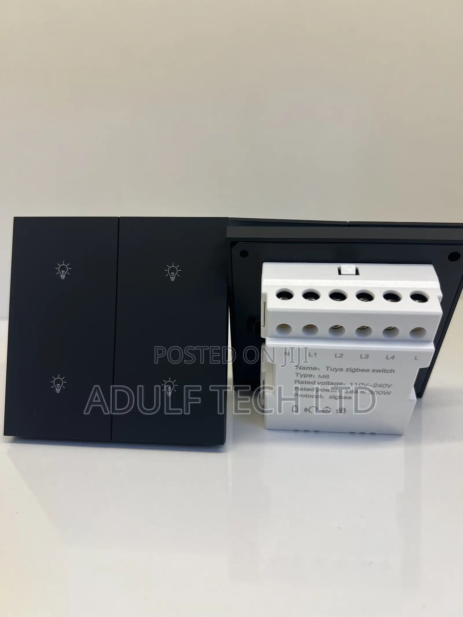 Tuya Zigbee 4-Gang Smart Push Switch — Sleek Black Finish