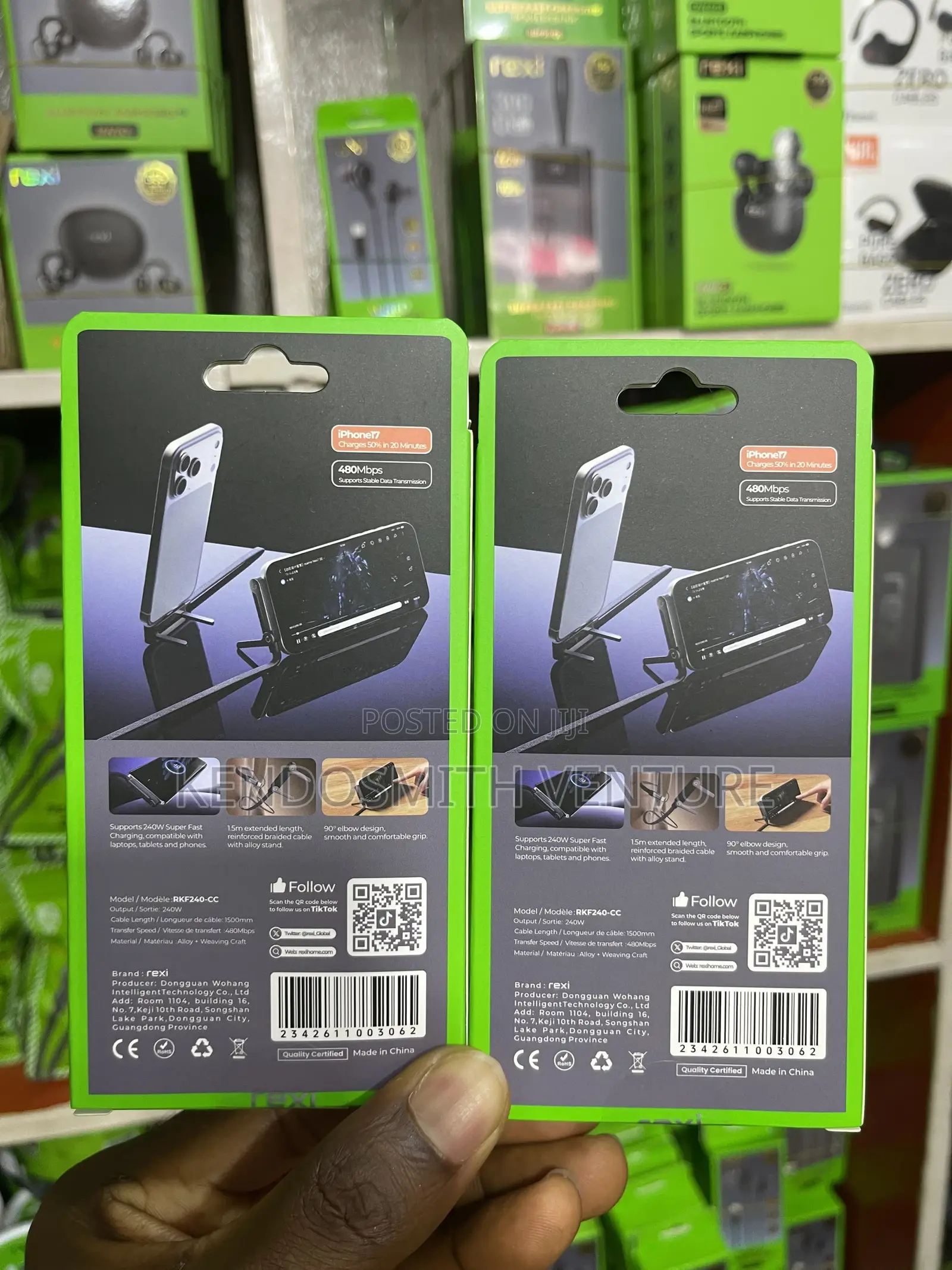 Rexi 240w Foldable Stand Charging Cable Type-C to Type-C Rkf240-Cc