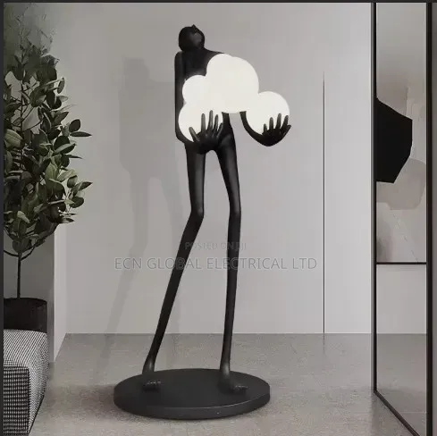 Modern Human Sculpture Floor Lamp – Black Art Figure With Globe Lights