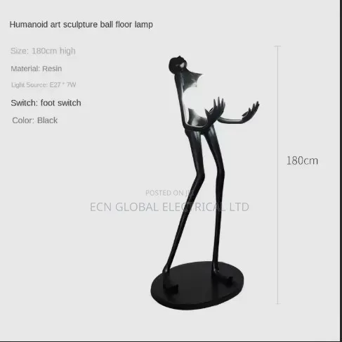 Modern Human Sculpture Floor Lamp – Black Art Figure With Globe Lights