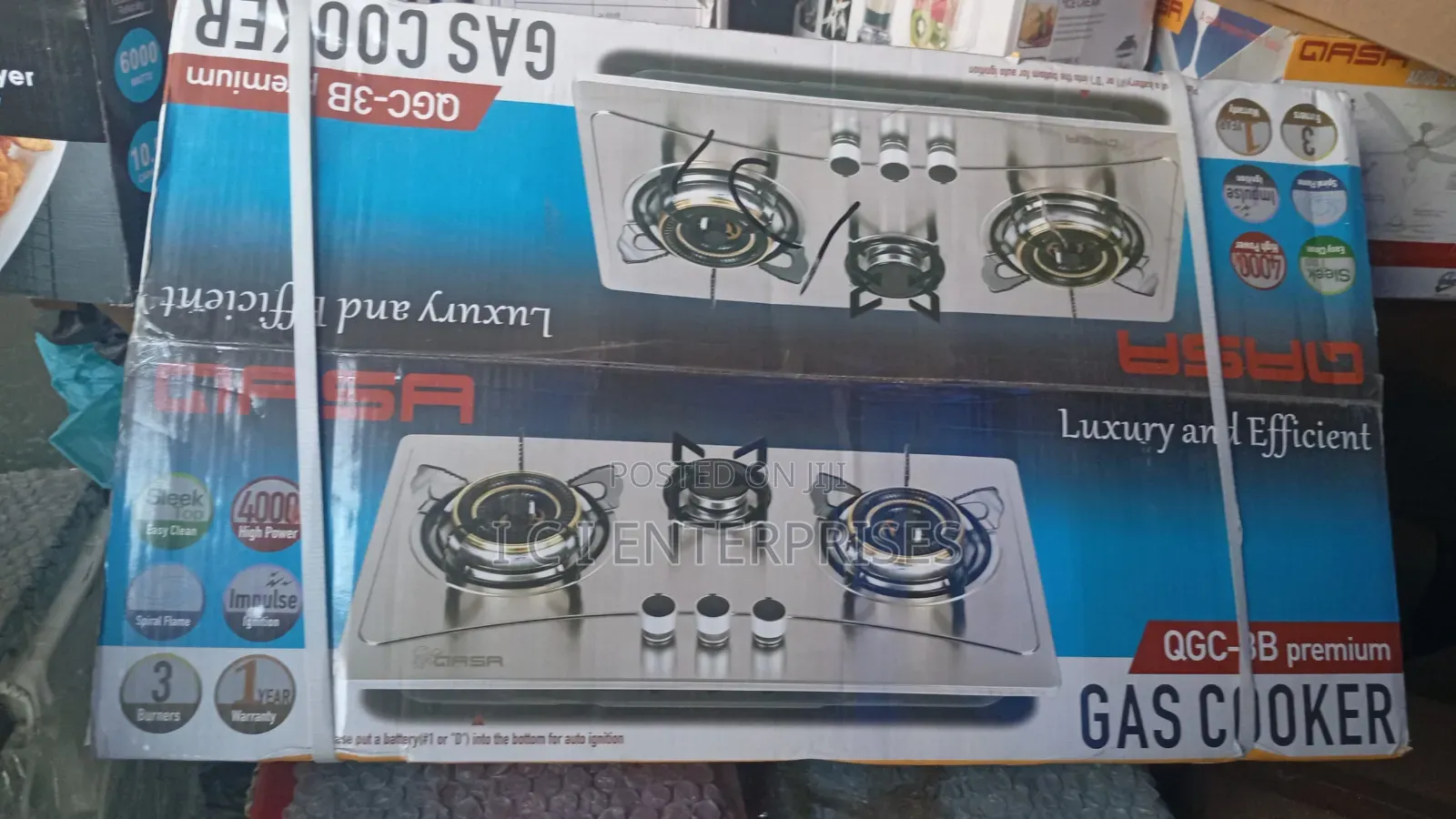 Qasa 3burner Table Top/Inbuilt Anti-Rust Auto Ignition Gas Cooker