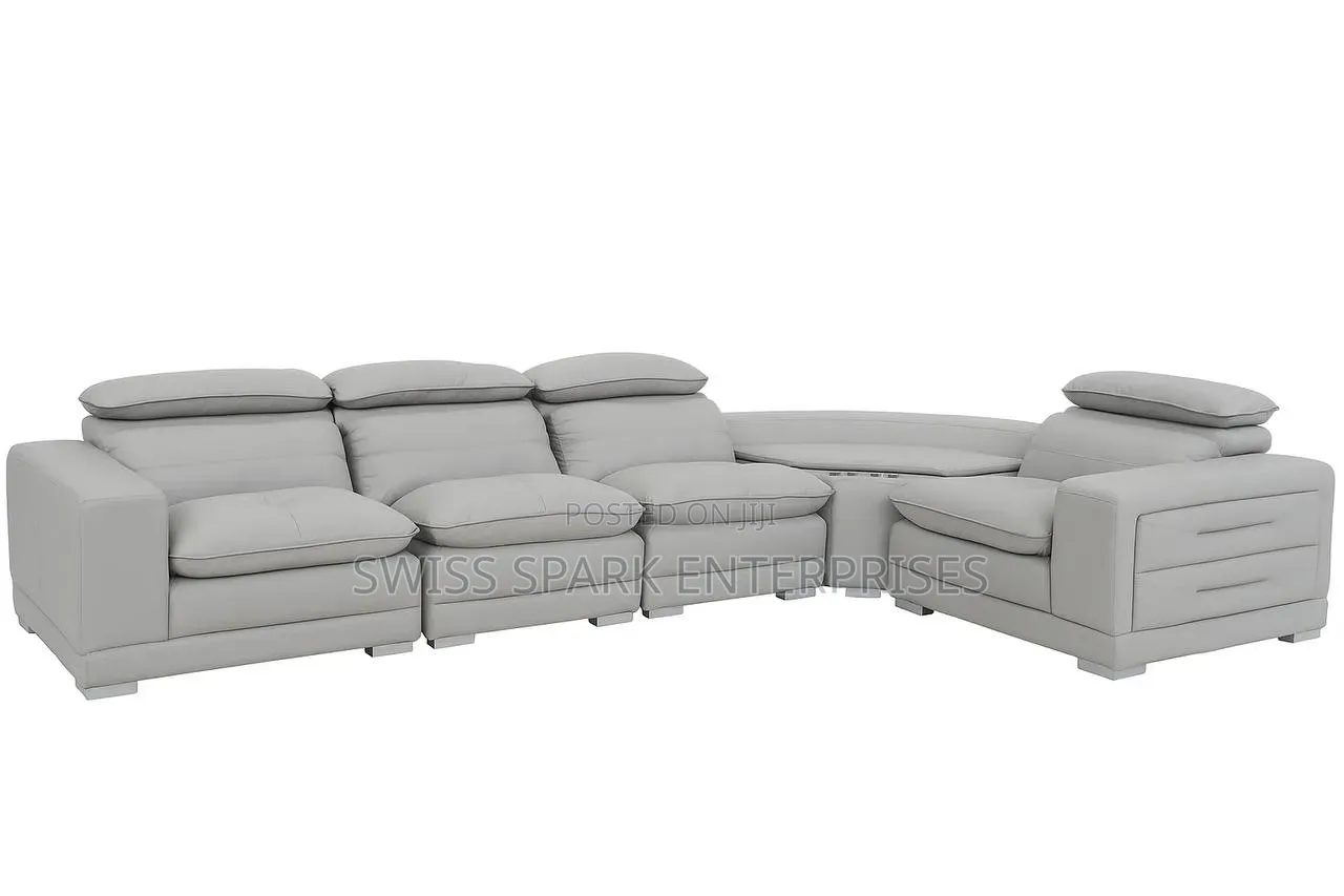 Brand New Luxury L-Shaped Leather Sofa Set – Grey