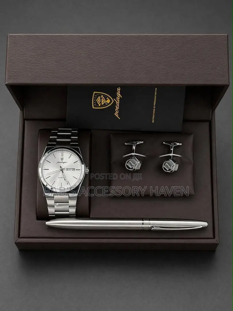 Premium Poedagar Men's Gift Set – Quartz Watch, Cufflinks Luxury Pen