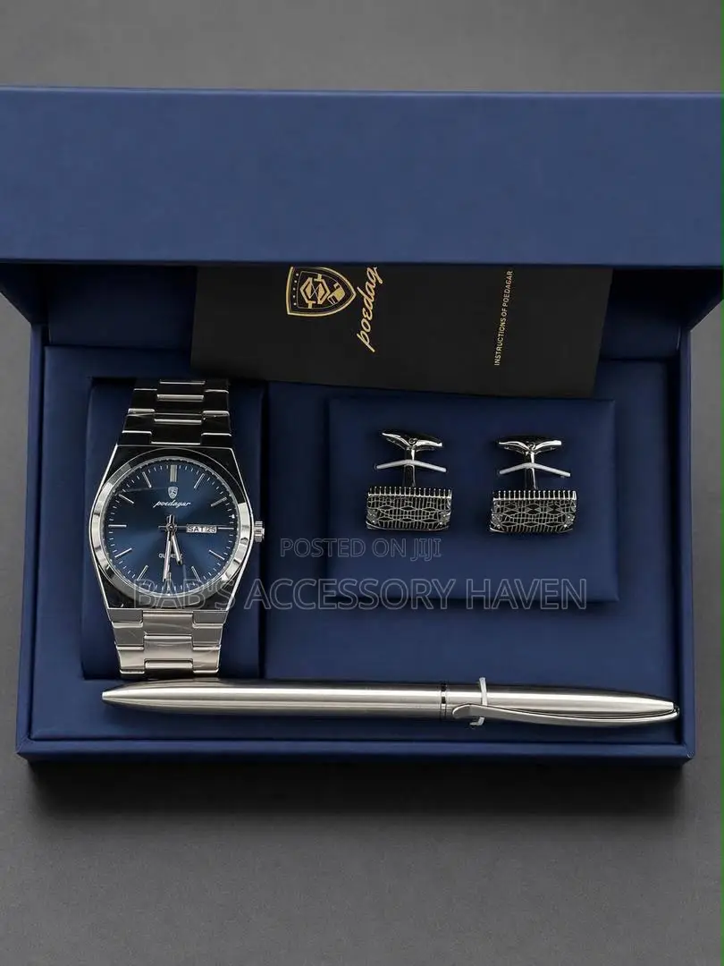 Premium Poedagar Men's Gift Set – Quartz Watch, Cufflinks Luxury Pen