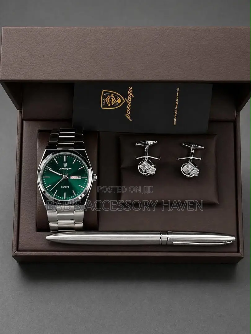 Premium Poedagar Men's Gift Set – Quartz Watch, Cufflinks Luxury Pen