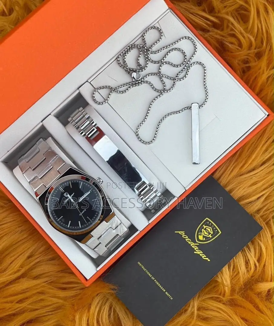 Premium Poedagar Men's Gift Combo(Watch,Cuff-Bracelet and Necklace)