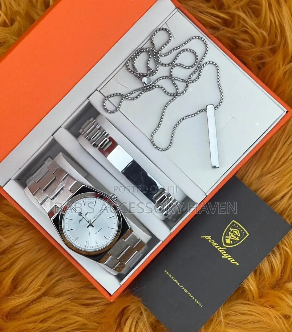 Premium Poedagar Men's Gift Combo(Watch,Cuff-Bracelet and Necklace)