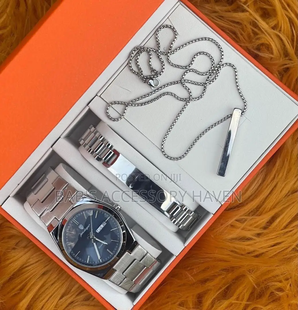 Premium Poedagar Men's Gift Combo(Watch,Cuff-Bracelet and Necklace)