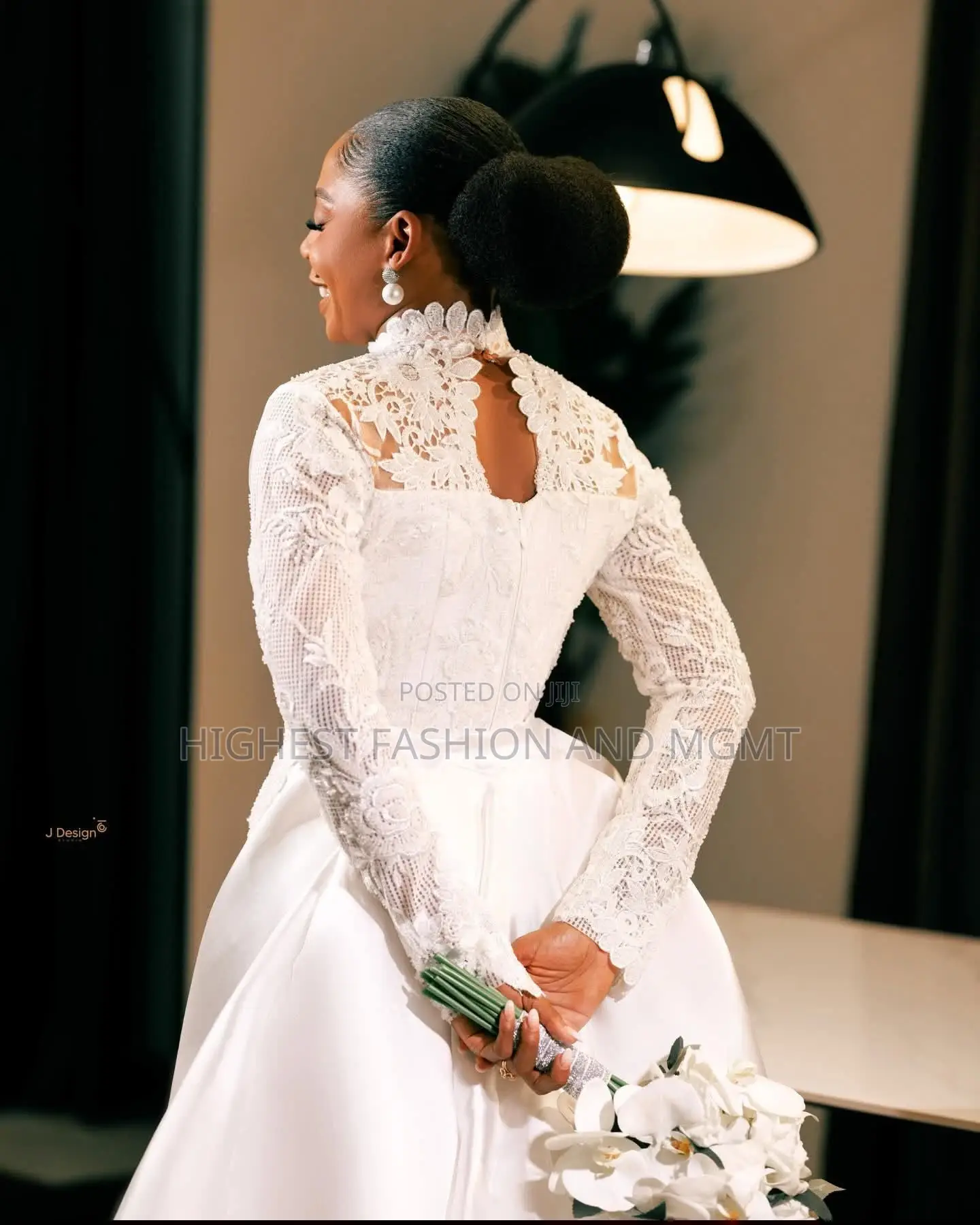 Premium High-Neck Lace Bridal Gown and Overskirt