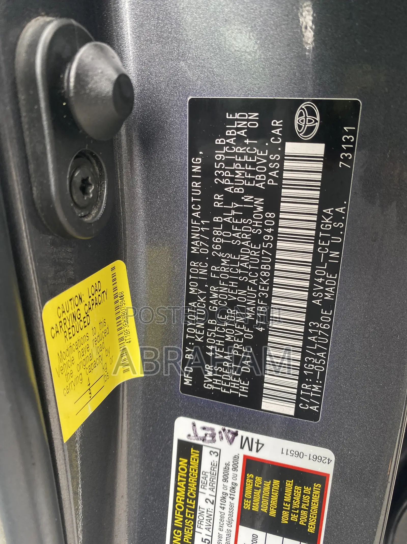 Toyota Camry XLE 4dr Sedan (2.5L 4cyl 6A) 2011 Gray