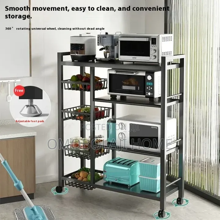 Heavy-Duty Metal Kitchen Organizer Rack Trolley With 4 Basket