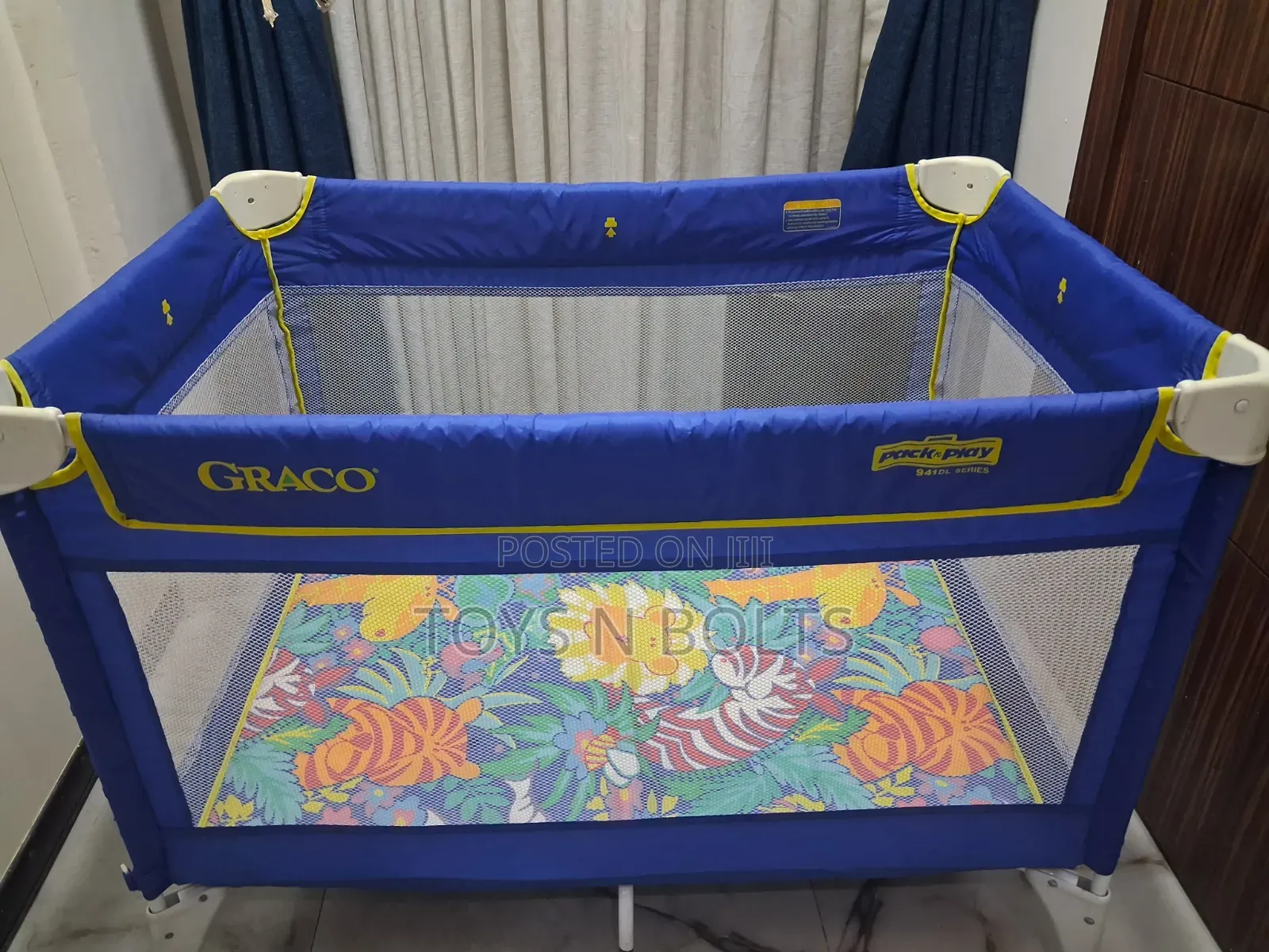 Blue Gear Baby Cot With Floral Base 0 To 36months