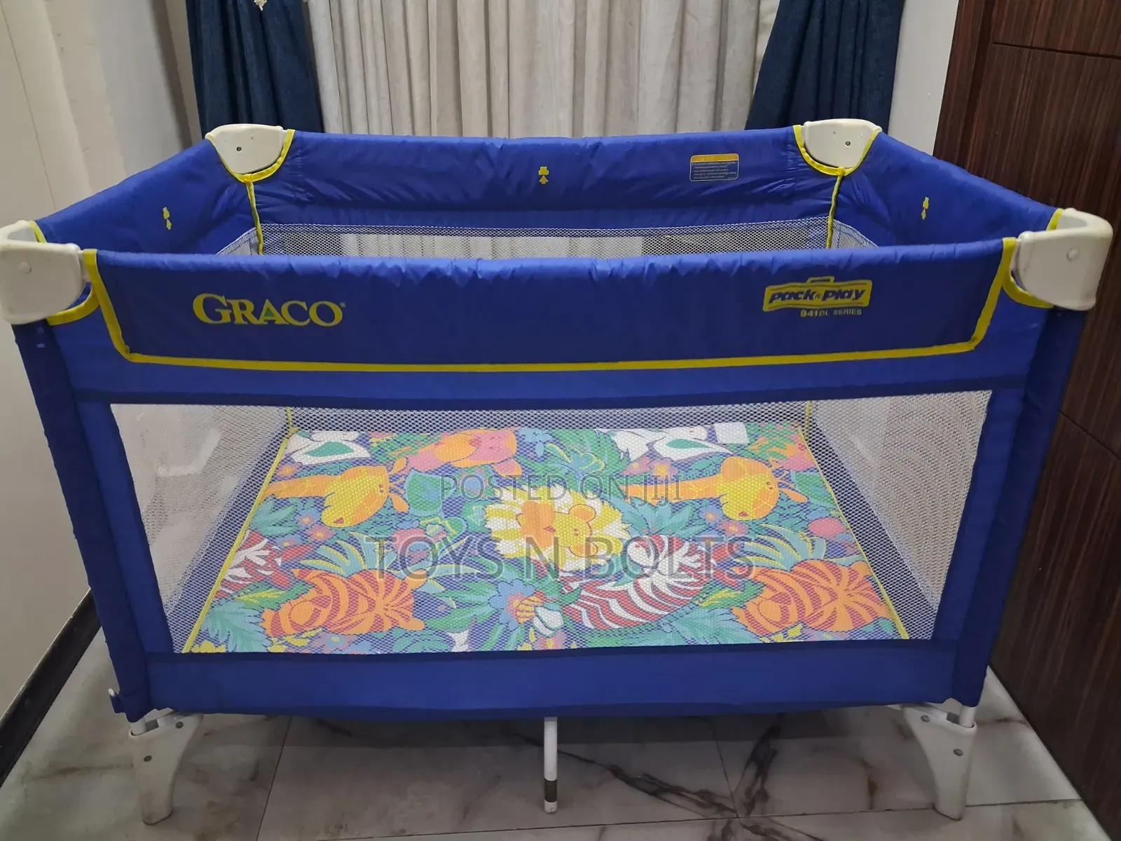 Blue Gear Baby Cot With Floral Base 0 To 36months