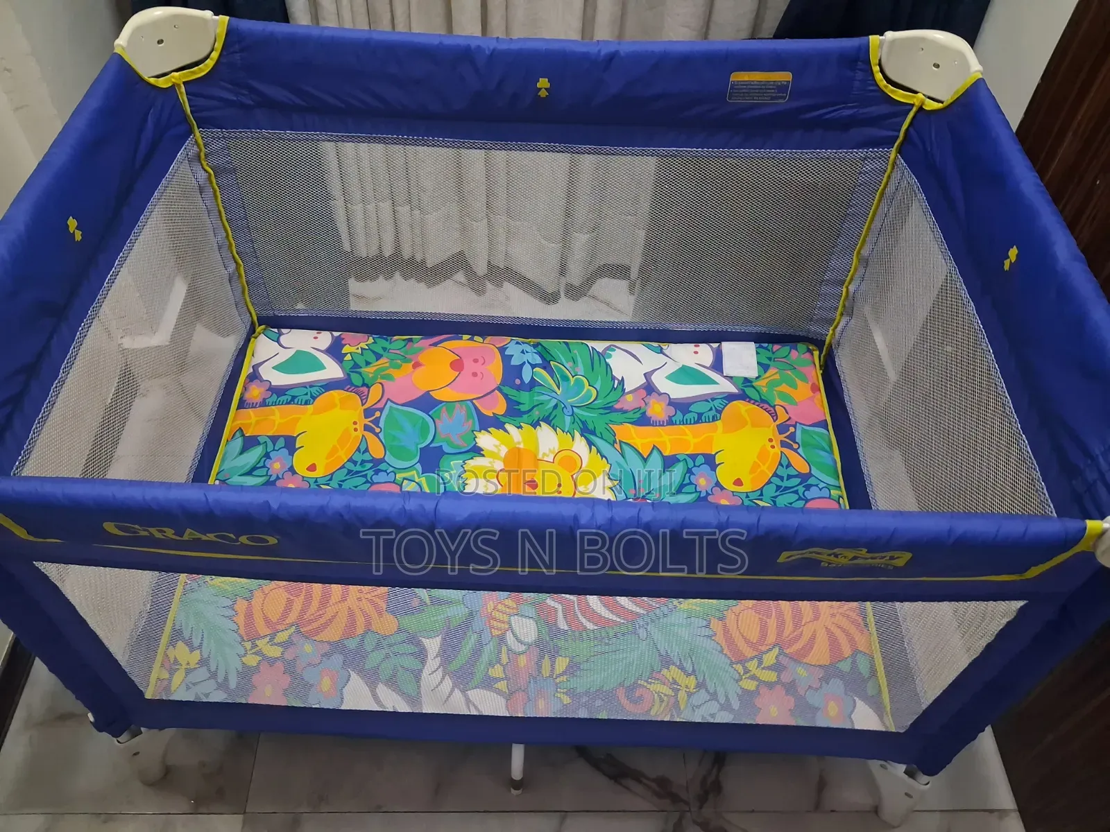 Blue Gear Baby Cot With Floral Base 0 To 36months