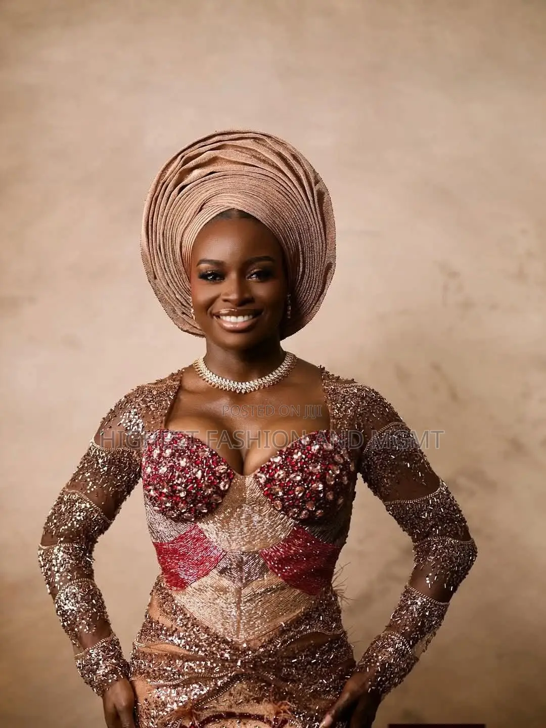Elegant Beaded Corset Wedding Dress With Gele
