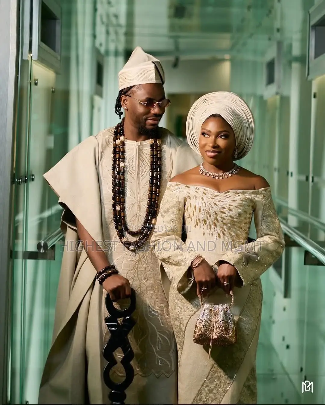 Classy Cream Beaded Corset Bridal Dress Gele