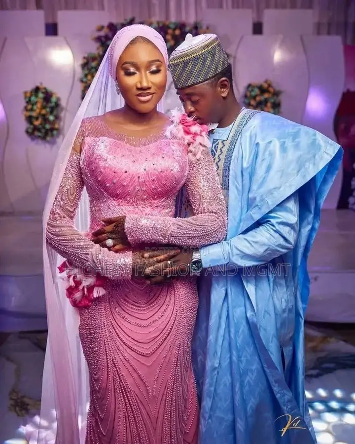 Arewa Style Elegant Pearl-Encrusted Pink Dress