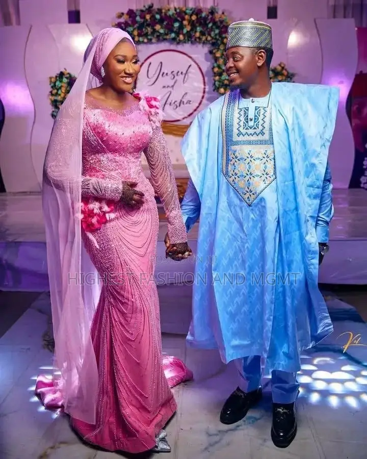 Arewa Style Elegant Pearl-Encrusted Pink Dress