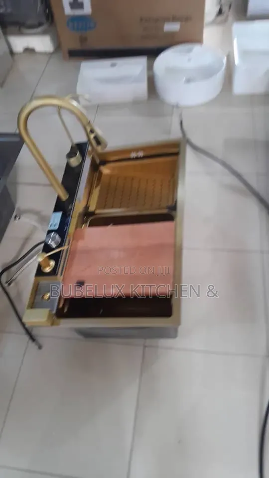 Gold 304ss Double Kitchen Sink|With Cutting Board+Faucet+Cup Washer