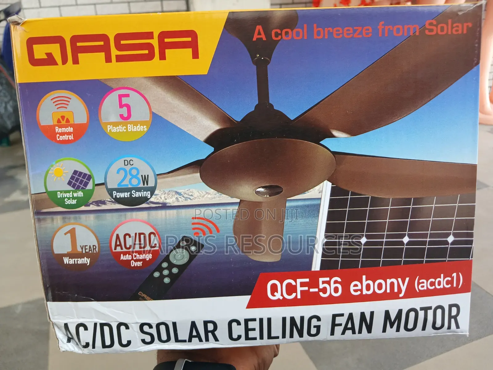 Qasa 5 Blades Solar Ceiling Fan Ac/Dc Long Blades