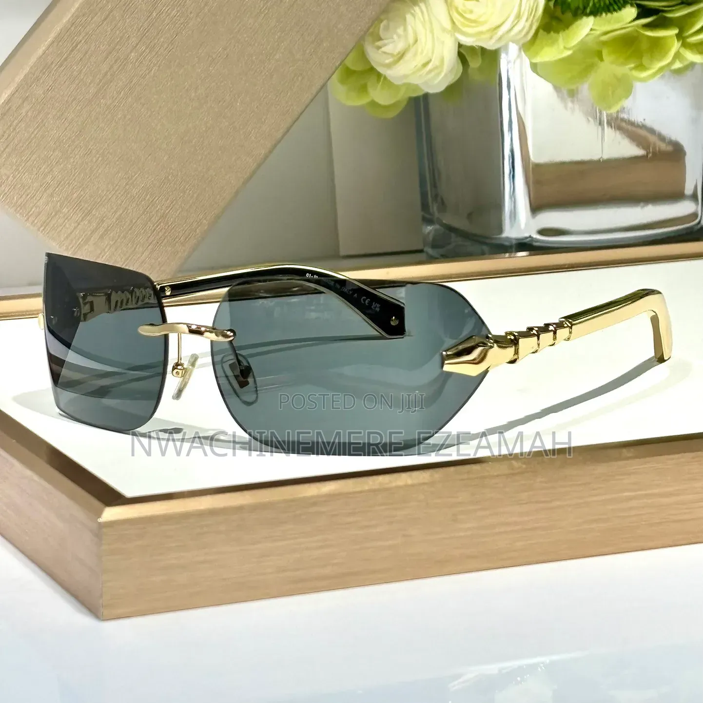 Luxury Rimless Rectangle Sunglasses For Women, 4 Colours + Suede Pouch