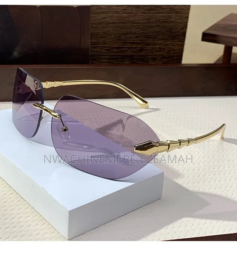 Luxury Rimless Rectangle Sunglasses For Women, 4 Colours + Suede Pouch