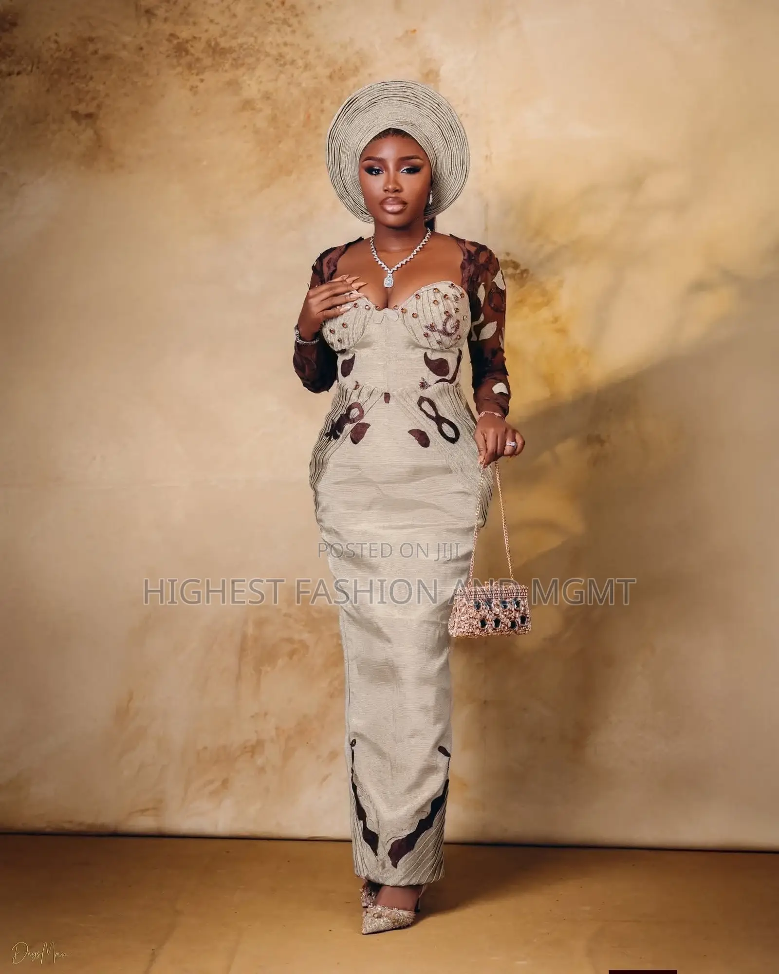 Elegant Champagne Yoruba Traditional Wedding Gown