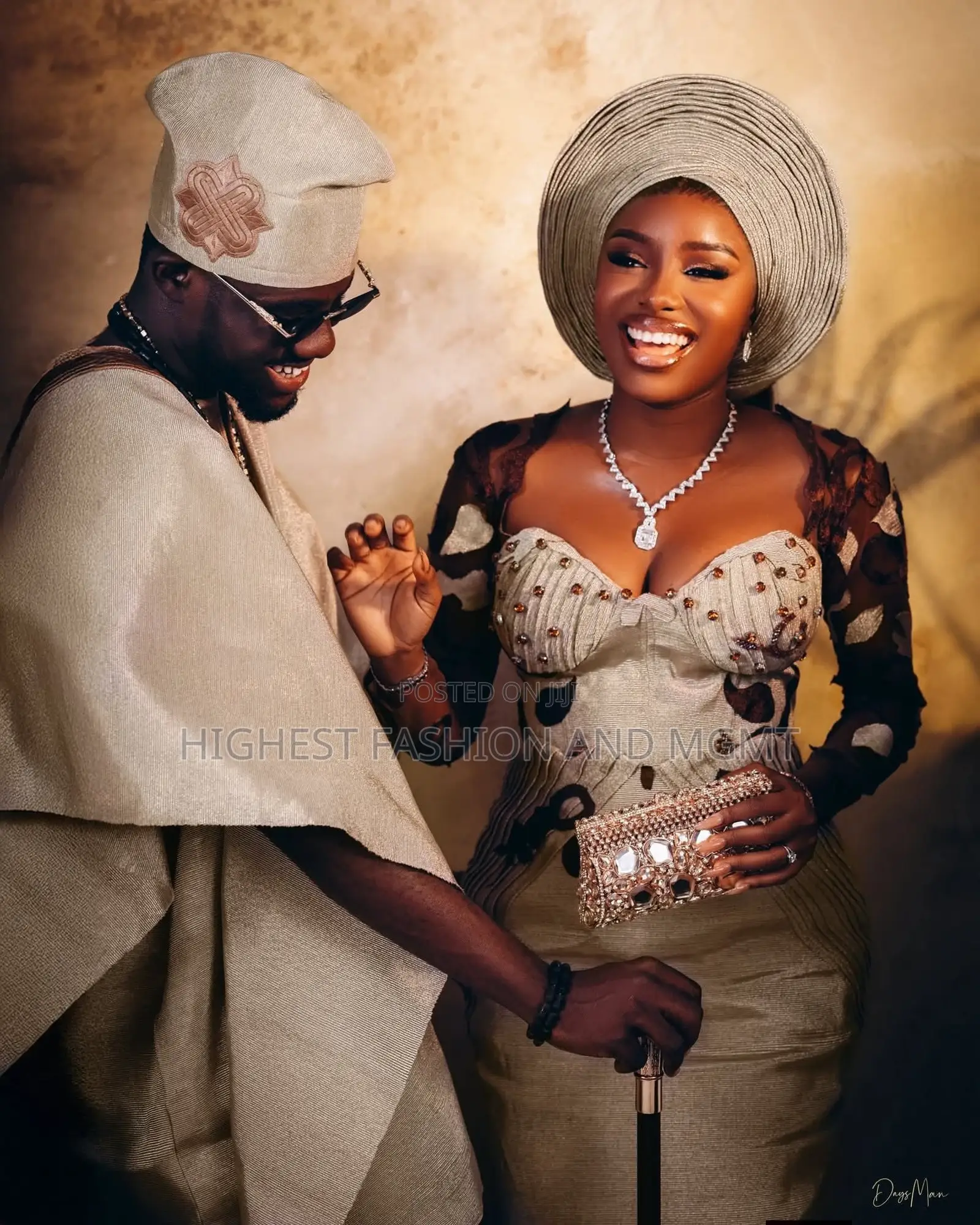 Elegant Champagne Yoruba Traditional Wedding Gown