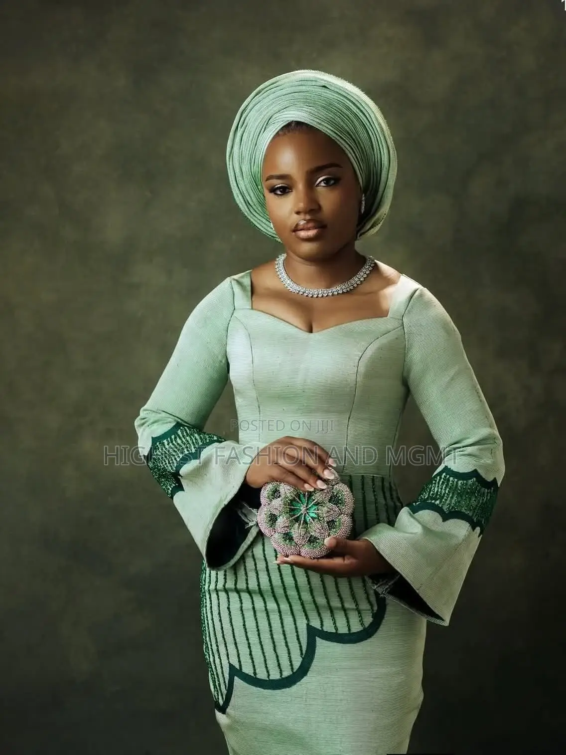 Luxury Scalloped Mint Aso-Oke Outfit