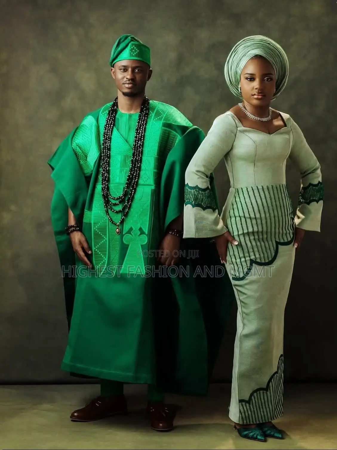 Luxury Scalloped Mint Aso-Oke Outfit