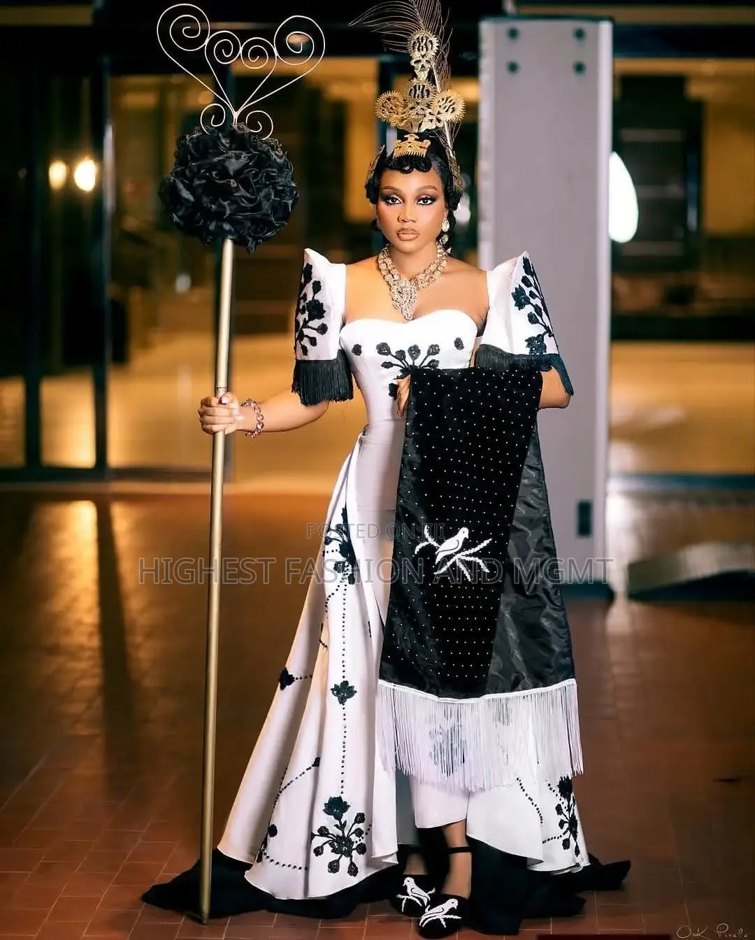 Premium Custom White Black Efik Wedding Dress
