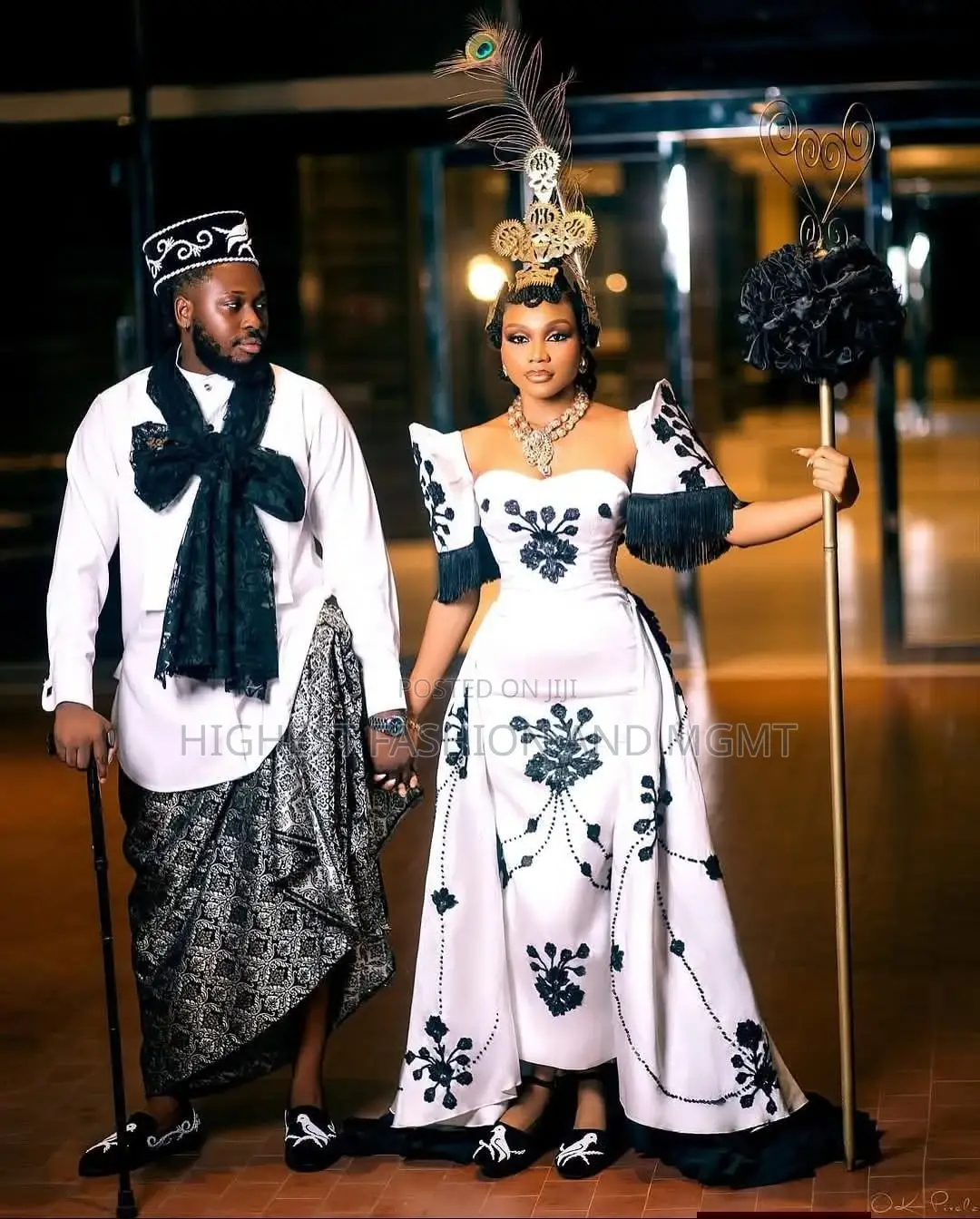 Premium Custom White Black Efik Wedding Dress