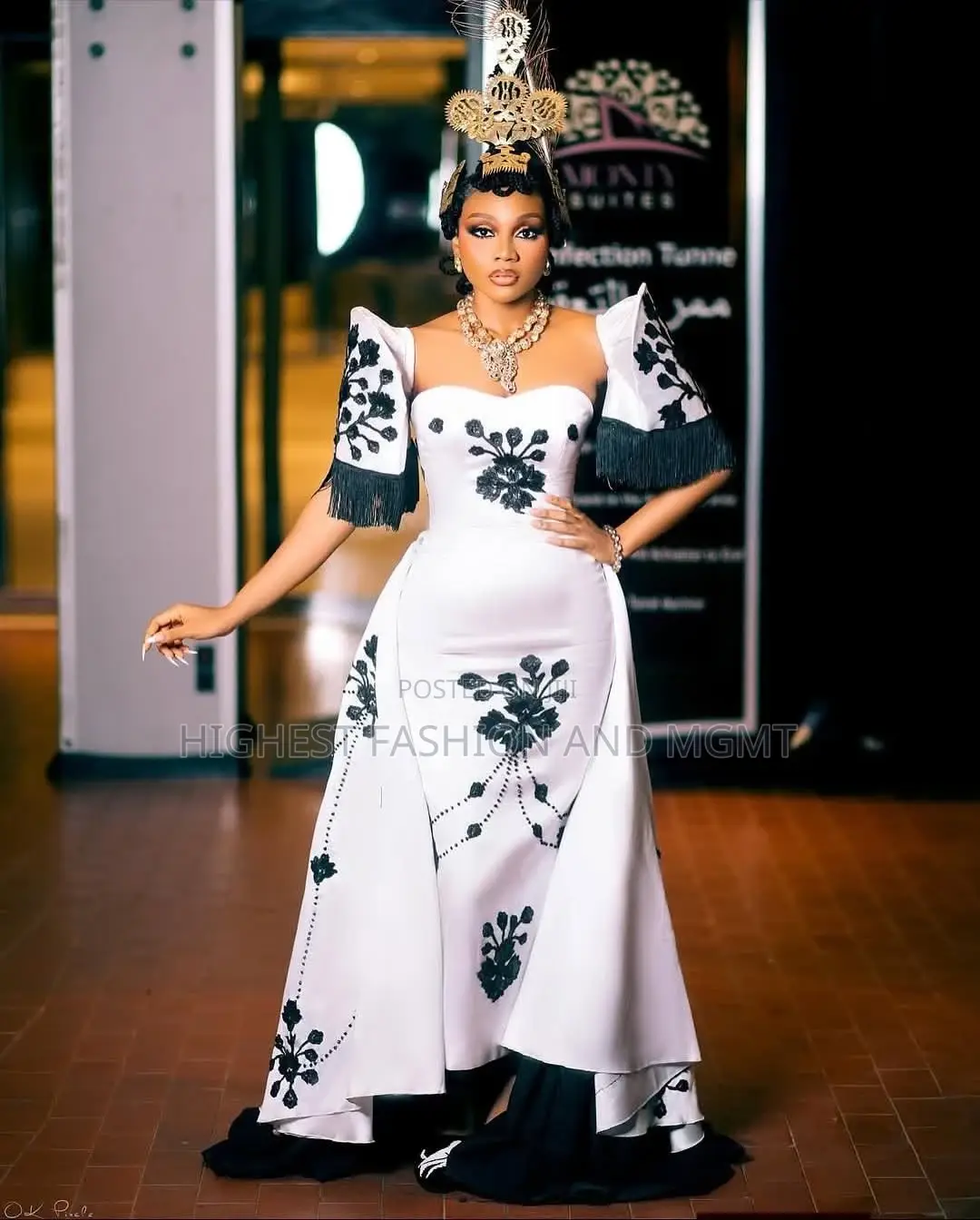 Premium Custom White Black Efik Wedding Dress