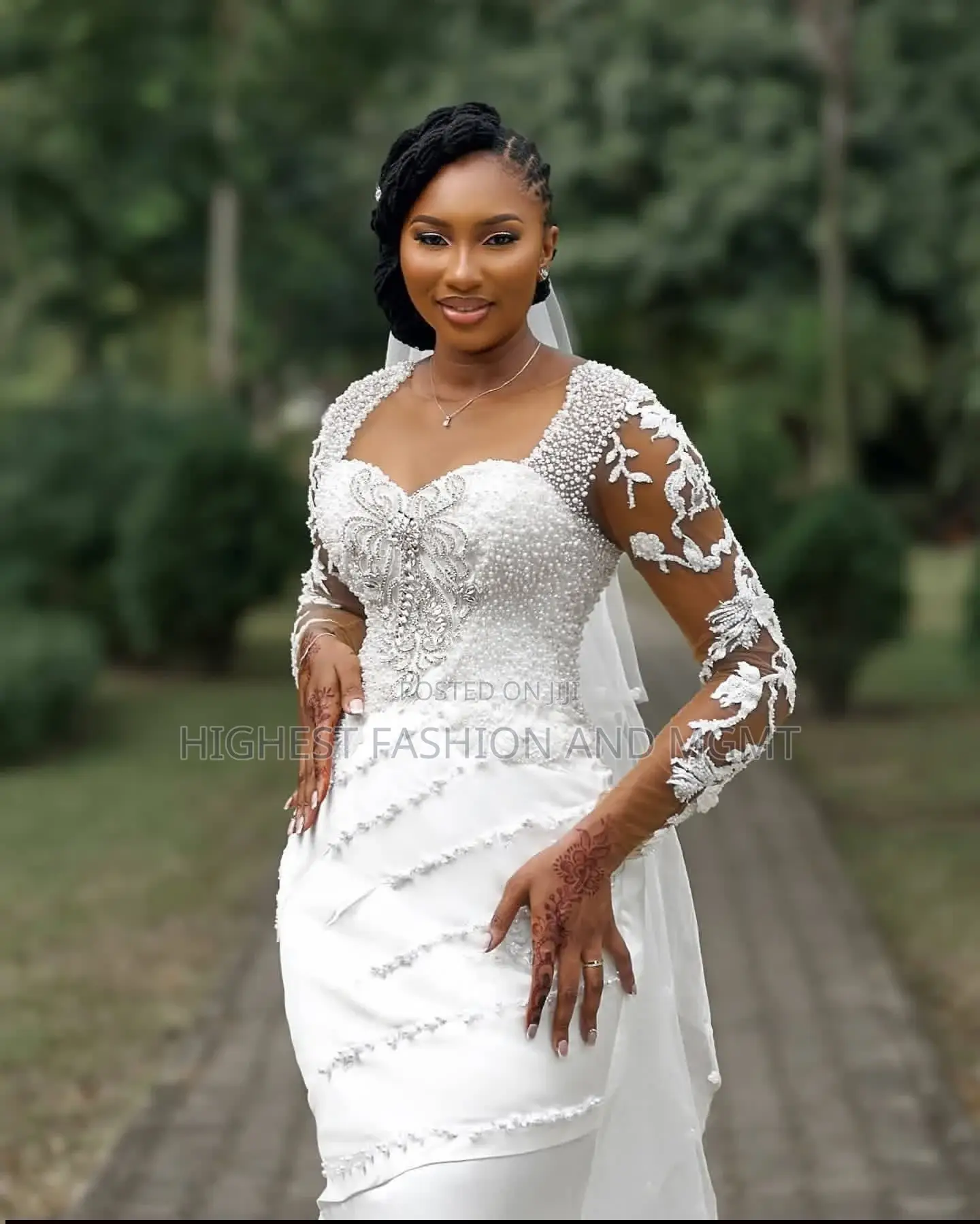 Designer Silver Motif Bridal Dress and Veil