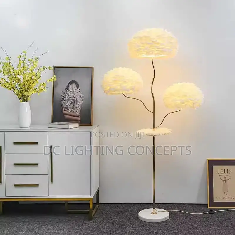 Modern Ostrich Feather Palm Tree Copper Nordic Camel Floor Lamp.